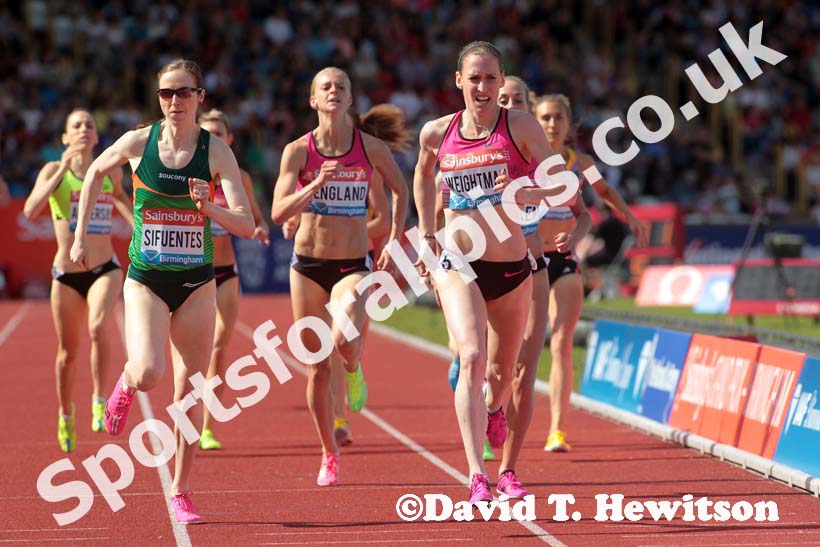 Laura Weightman (GB) finishing 4th in the 1500 metres at the IAAF Diamond League, Birmingham.